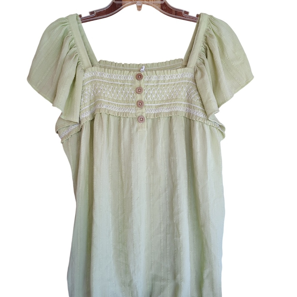 Maurices Light Green Blouse with Button Detail